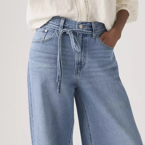 NWT Levi's XL Baggy Straight Jeans Light Wash Blue Size 27x31 Tie Waist Y2K - Picture 2 of 12